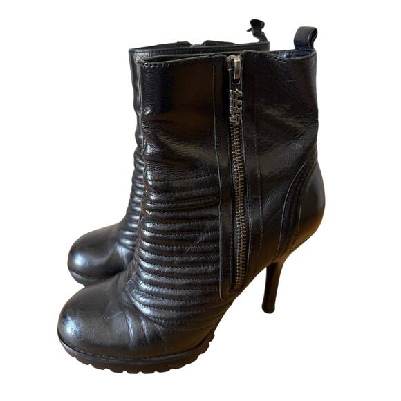 Vintage y2k Miss Sixty Black Leather Moto High Heel Boots Size 36.5/ US 6 - Picture 1 of 8